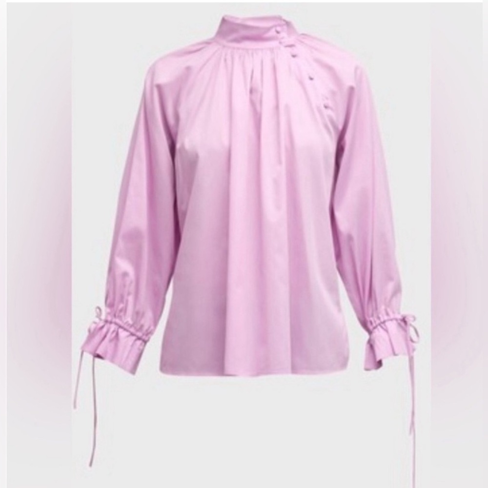 $225 HARSHMAN Bianca Ruched Button-Front Blouse Orchid Color Size 1X 100% Cotton